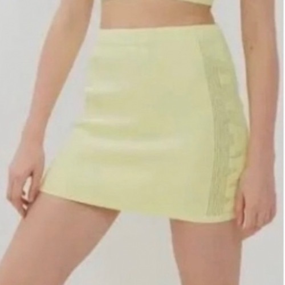 Adidas x Ivy Park Knit Mini Skirt Solar Yellow Neon Logo Womens Size S NWT